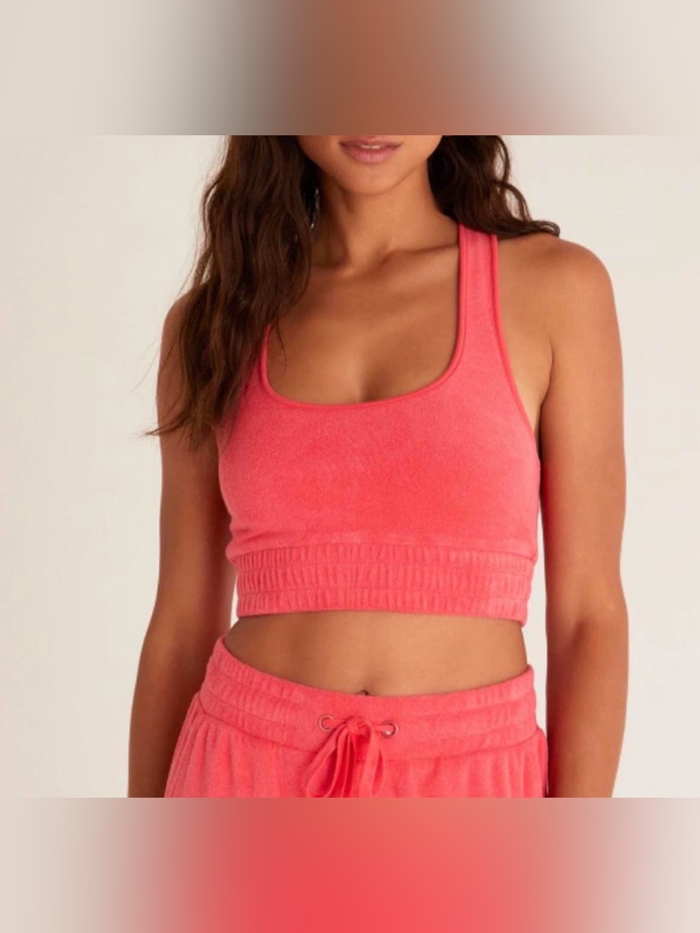 Terry Scoop Neck Crop Bralette in Hot Pink